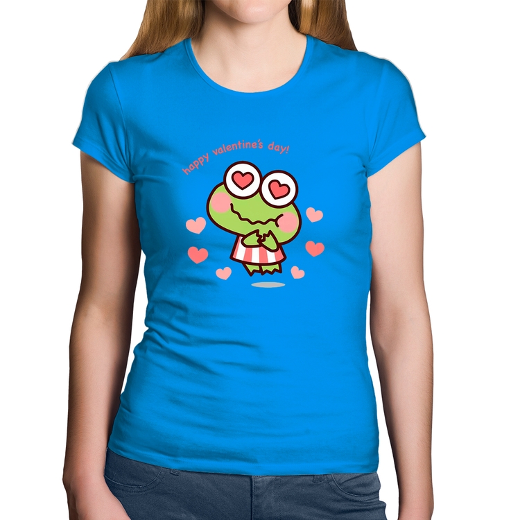 Baby Look Algodão Happy Valentine's Day - Azul