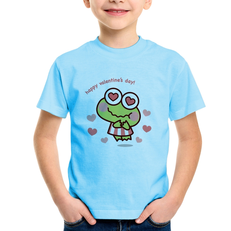 Camiseta Infantil Happy Valentine's Day - Azul Bebê