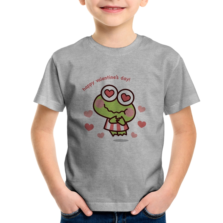 Camiseta Infantil Happy Valentine's Day - Cinza