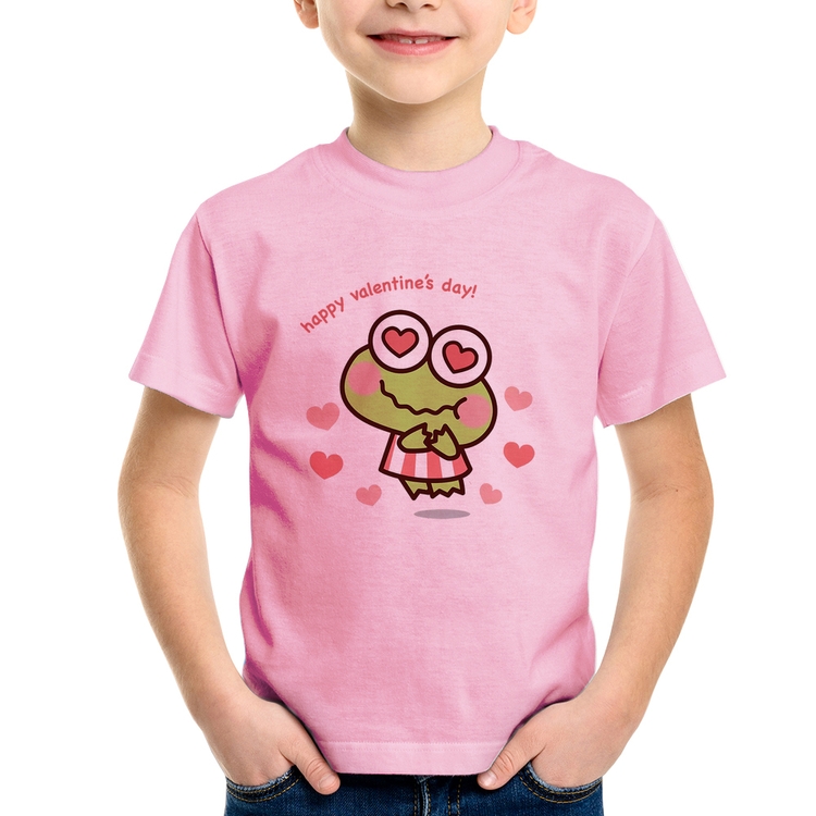 Camiseta Infantil Happy Valentine's Day - Rosa Bebê