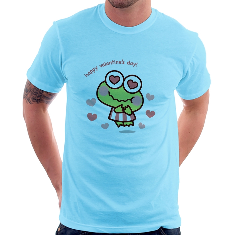 Camiseta Happy Valentine's Day - Azul Bebê