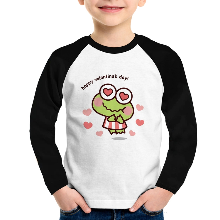 Camiseta Raglan Infantil Happy Valentine's Day Manga Longa