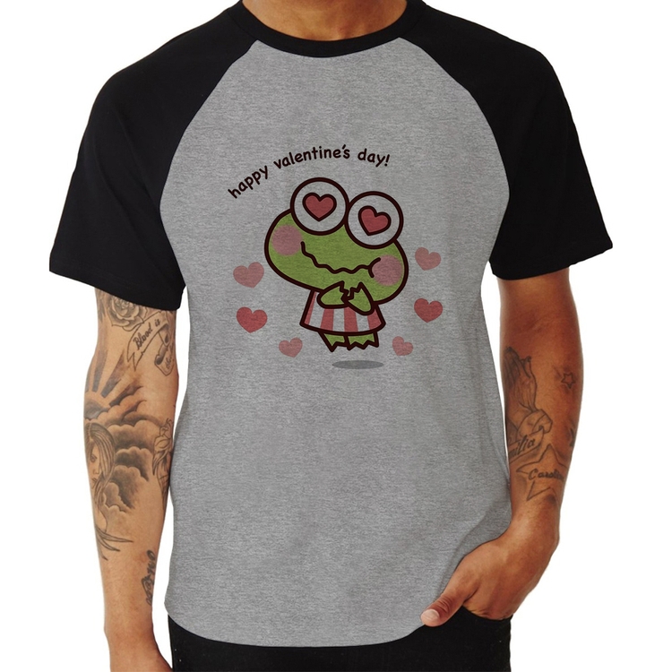 Camiseta Raglan Happy Valentine's Day - Cinza/Preto