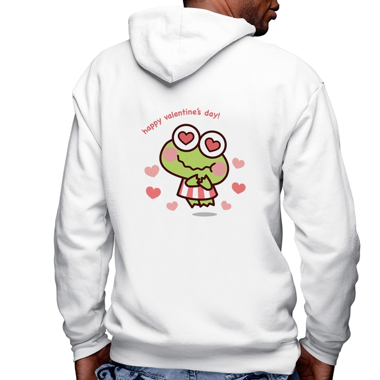 Blusa Moletom Happy Valentine's Day Masculina com Capuz e Zíper - Branca