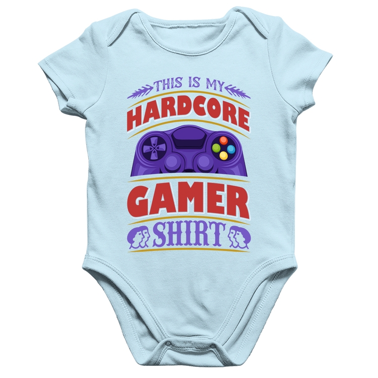 Body Bebê Algodão Hardcore Gamer - Azul Bebê