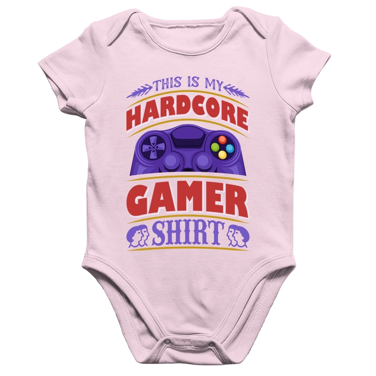 Body Bebê Algodão Hardcore Gamer - Rosa Bebê