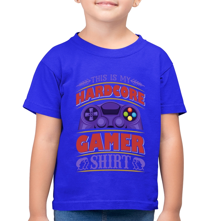 Camiseta Algodão Infantil Hardcore Gamer - Azul Royal