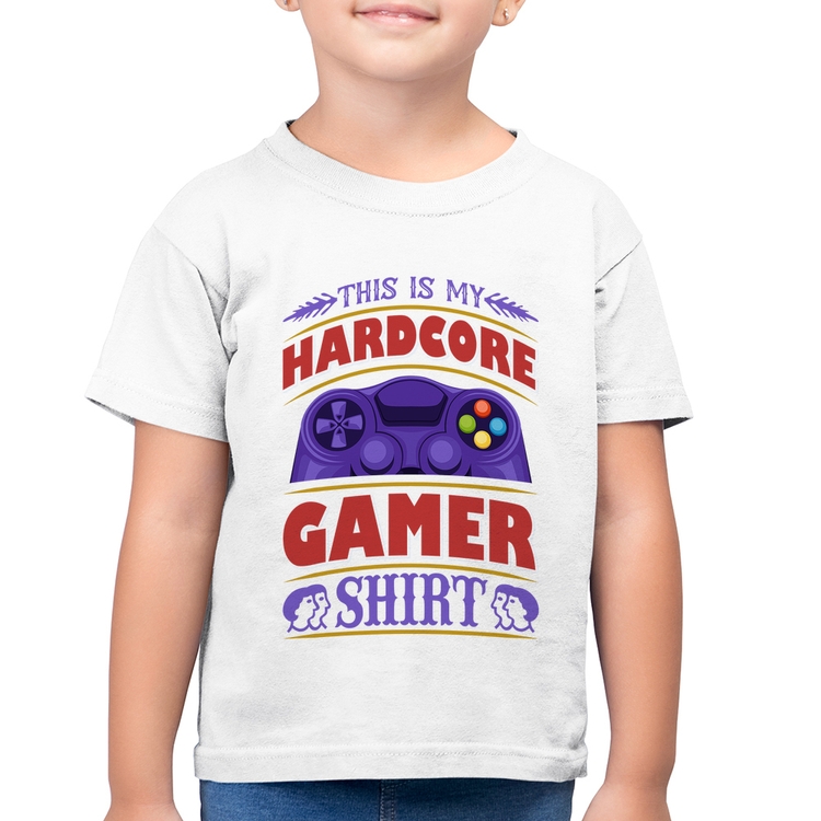 Camiseta Algodão Infantil Hardcore Gamer - Branca