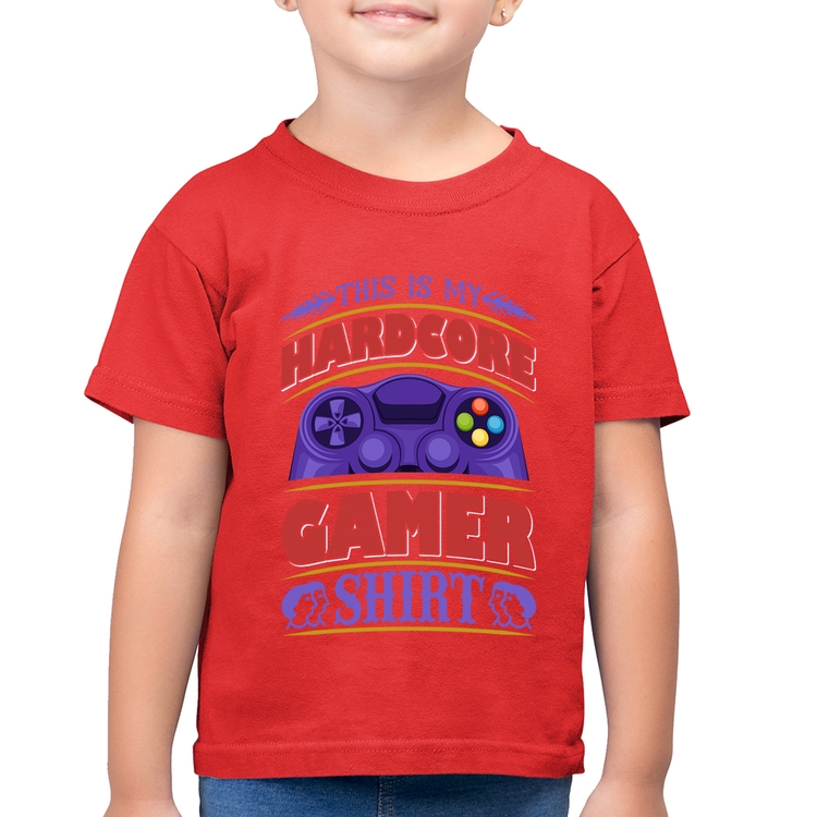 Camiseta Algodão Infantil Hardcore Gamer - Vermelha