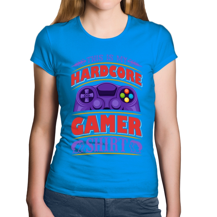 Baby Look Algodão Hardcore Gamer - Azul