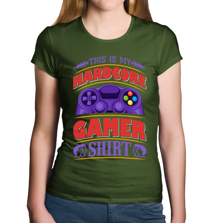 Baby Look Algodão Hardcore Gamer - Musgo