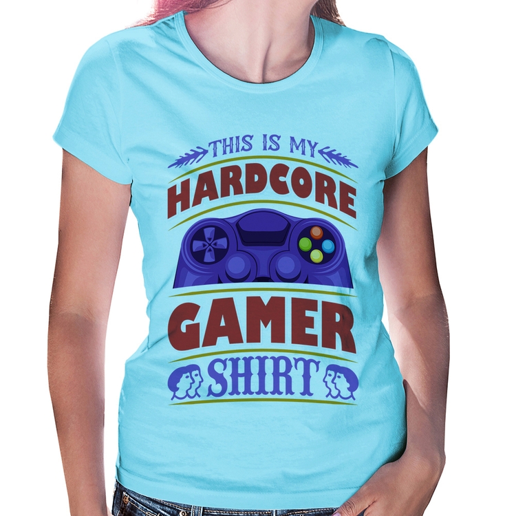 Baby Look Hardcore Gamer - Azul Bebê