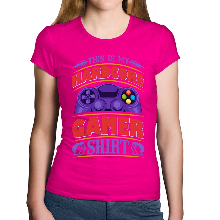 Baby Look Algodão Hardcore Gamer - Rosa