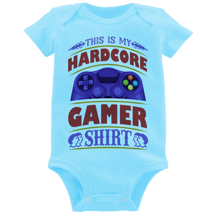 Body Bebê Hardcore Gamer - Azul Bebê