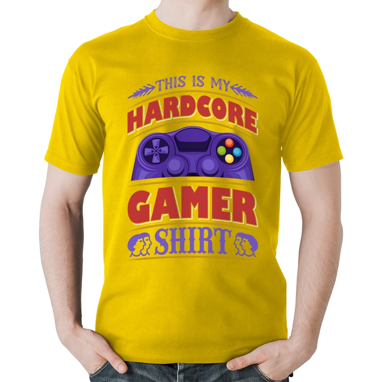 Camiseta Algodão Hardcore Gamer - Amarela