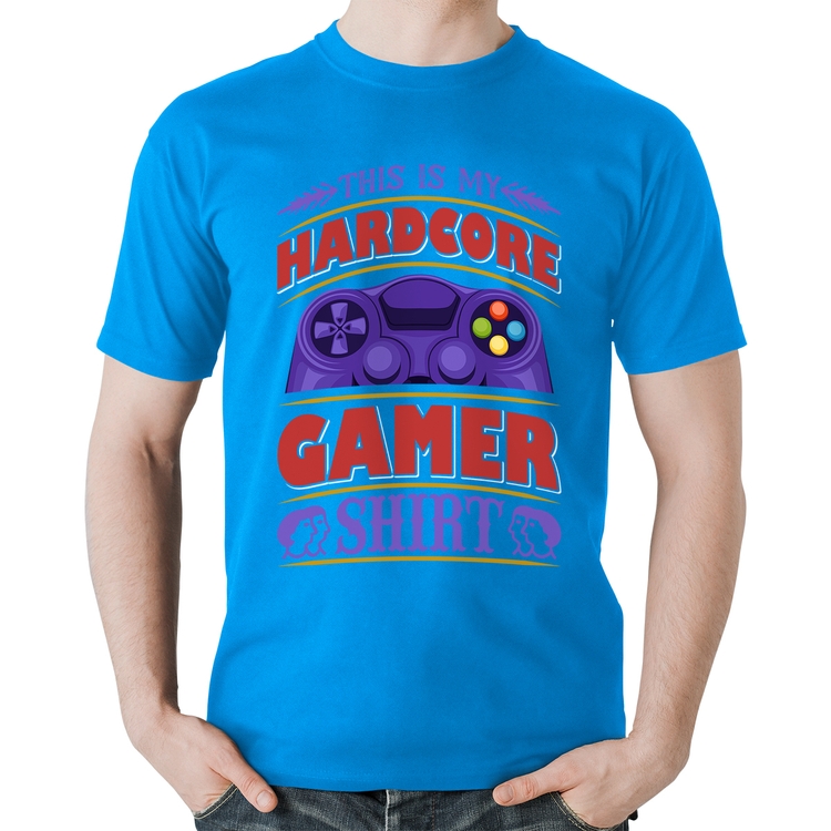 Camiseta Algodão Hardcore Gamer - Azul