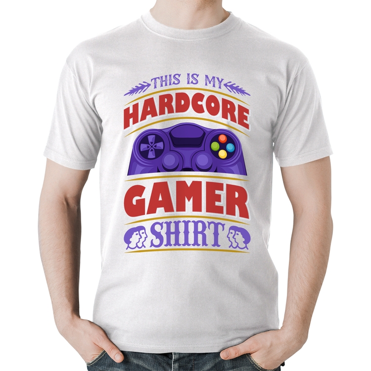 Camiseta Algodão Hardcore Gamer - Branca