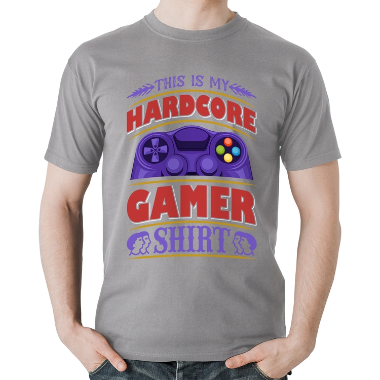 Camiseta Algodão Hardcore Gamer - Cinza