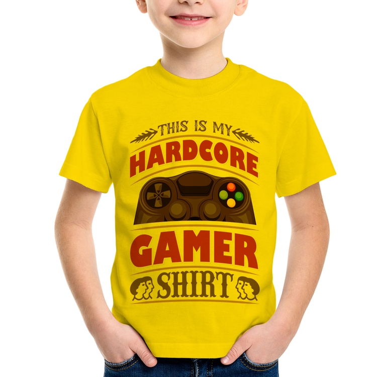 Camiseta Infantil Hardcore Gamer - Amarela