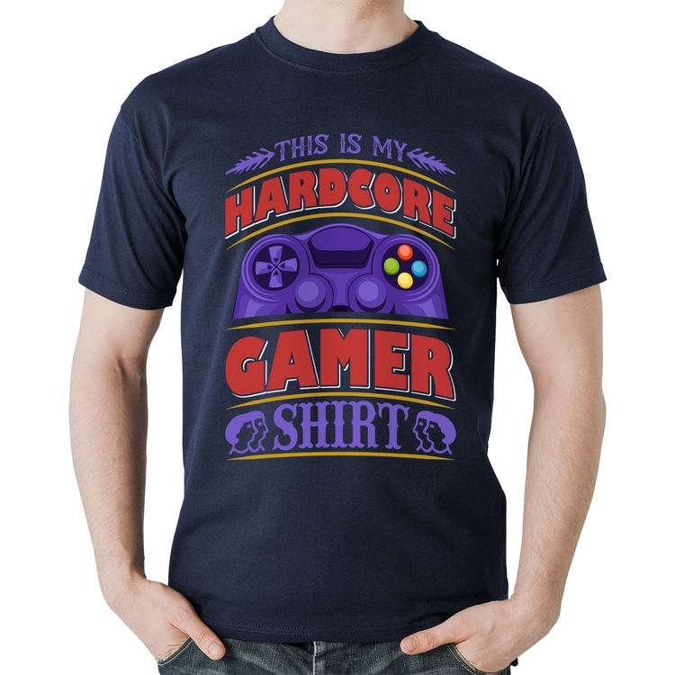 Camiseta Algodão Hardcore Gamer - Marinho
