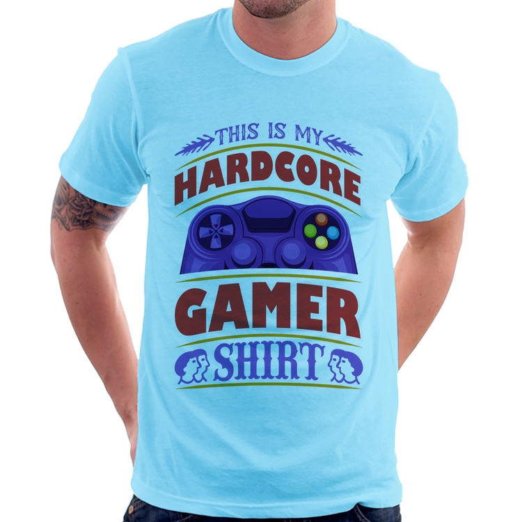 Camiseta Hardcore Gamer - Azul Bebê