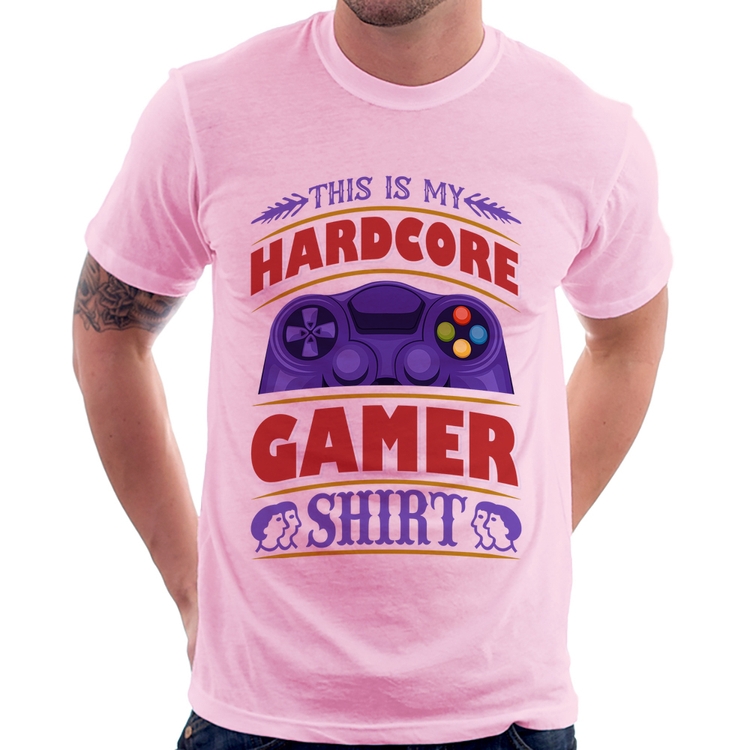 Camiseta Hardcore Gamer - Rosa Bebê