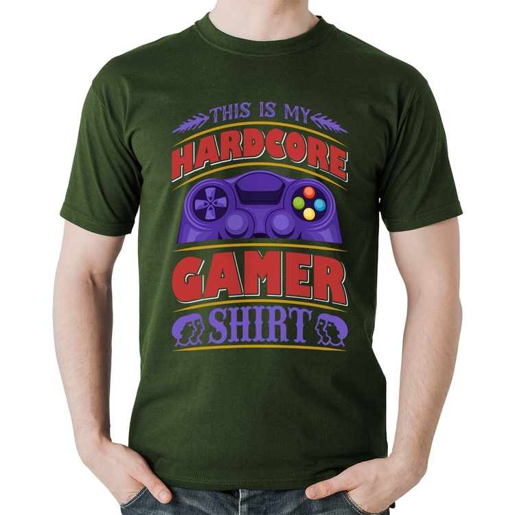 Camiseta Algodão Hardcore Gamer - Musgo