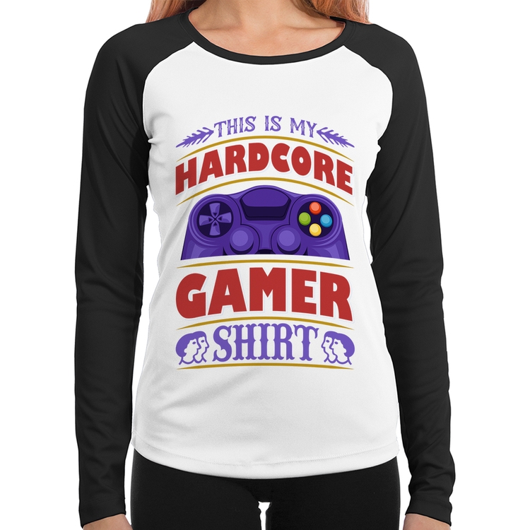 Baby Look Raglan Hardcore Gamer Manga Longa
