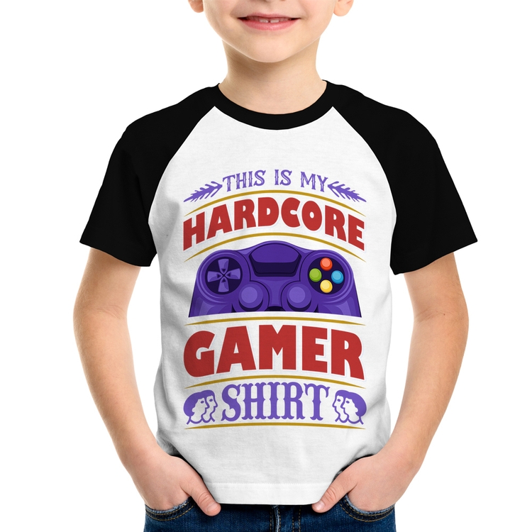 Camiseta Raglan Infantil Hardcore Gamer