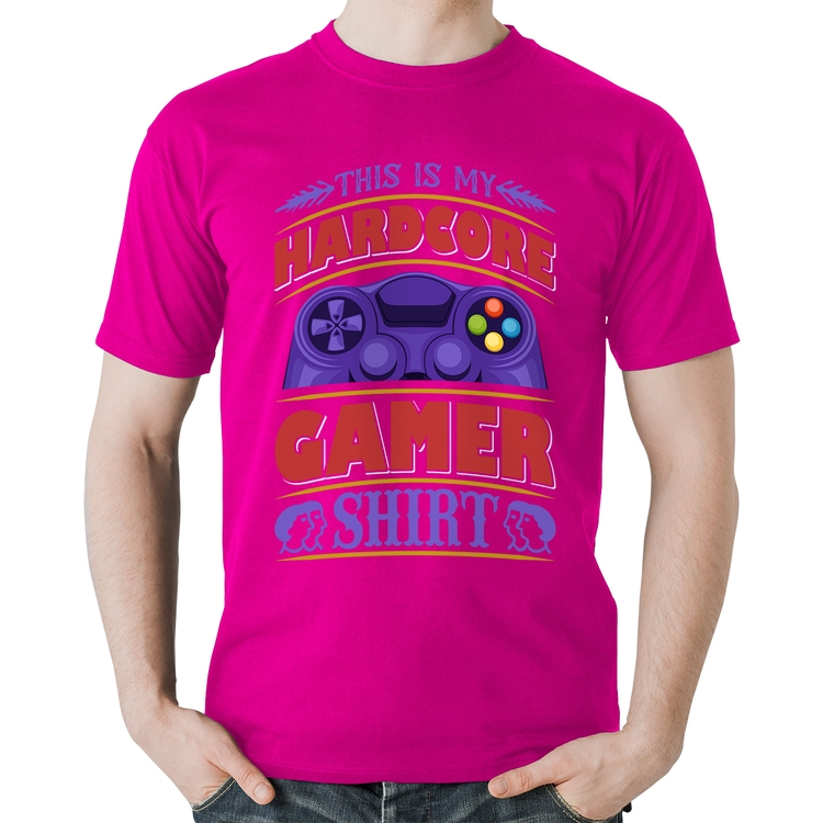 Camiseta Algodão Hardcore Gamer - Rosa