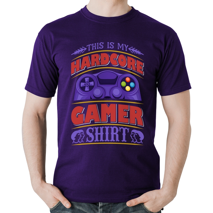 Camiseta Algodão Hardcore Gamer - Roxa