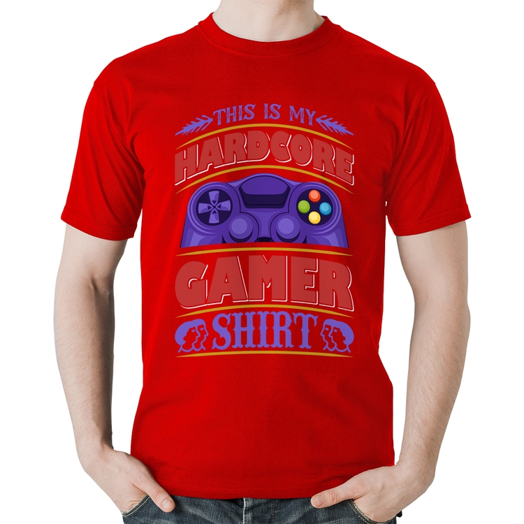 Camiseta Algodão Hardcore Gamer - Vermelha