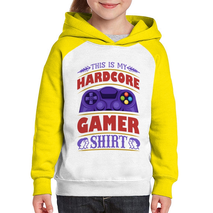 Moletom Infantil Hardcore Gamer - Branco/Amarelo