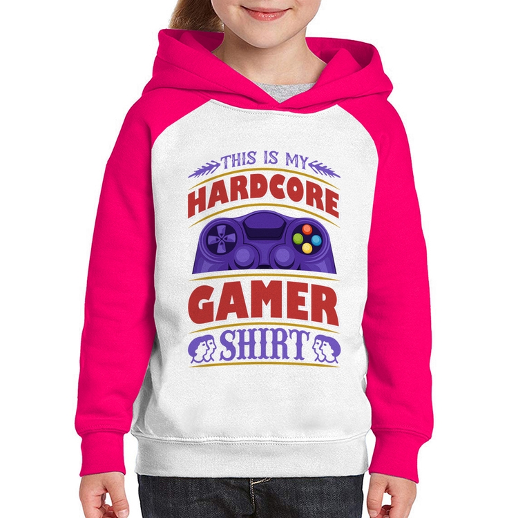 Moletom Infantil Hardcore Gamer - Branco/Rosa