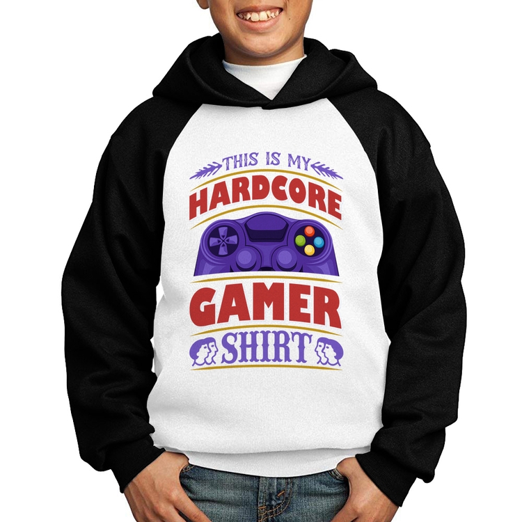 Moletom Infantil Hardcore Gamer - Branco/Preto