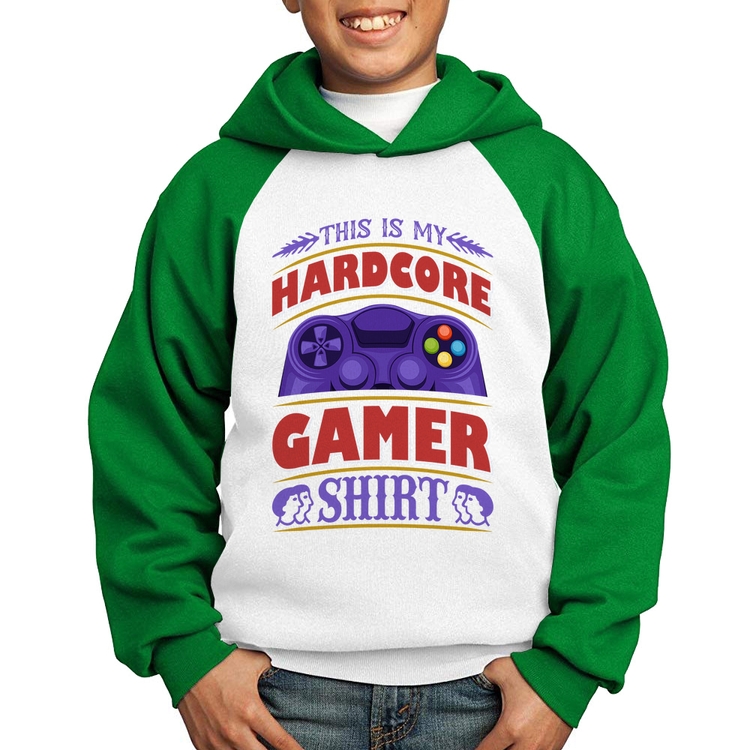 Moletom Infantil Hardcore Gamer - Branco/Verde