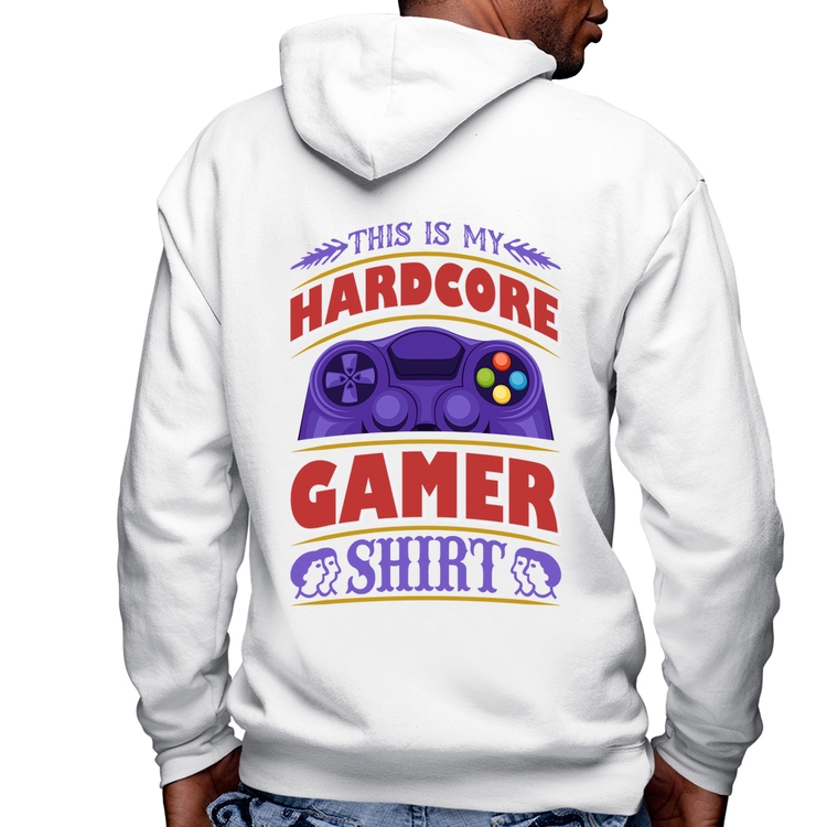 Blusa Moletom Hardcore Gamer Masculina com Capuz e Zíper - Branca