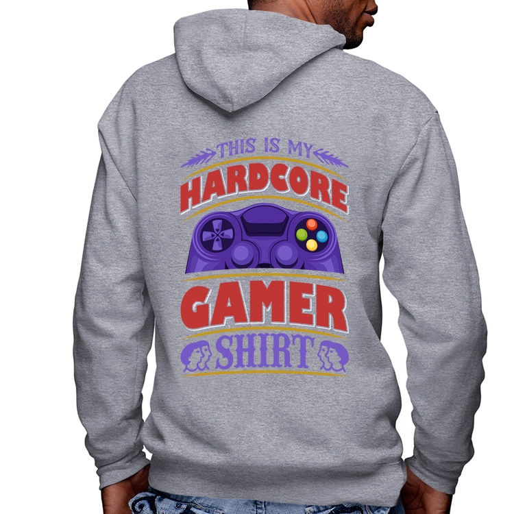 Blusa Moletom Hardcore Gamer Masculina com Capuz e Zíper - Mescla