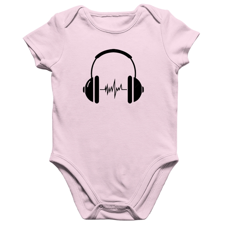 Body Bebê Algodão Headphone Batimentos - Rosa Bebê
