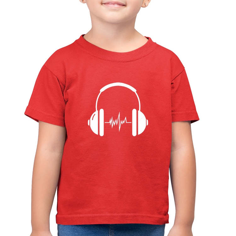Camiseta Algodão Infantil Headphone Batimentos - Vermelha