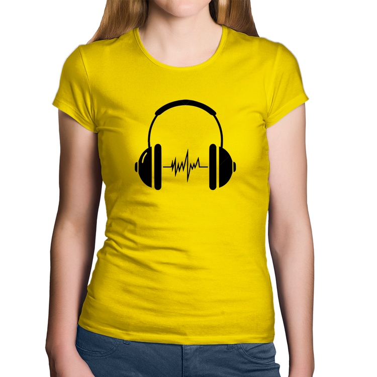 Baby Look Algodão Headphone Batimentos - Amarela