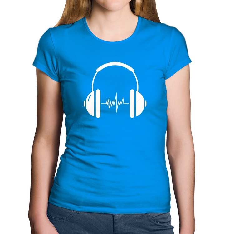 Baby Look Algodão Headphone Batimentos - Azul