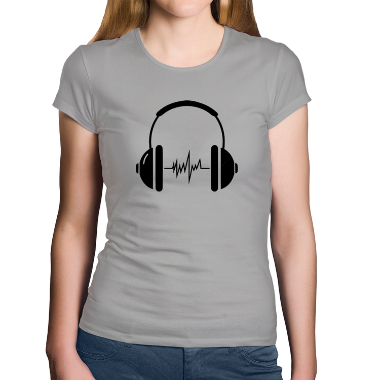 Baby Look Algodão Headphone Batimentos - Cinza