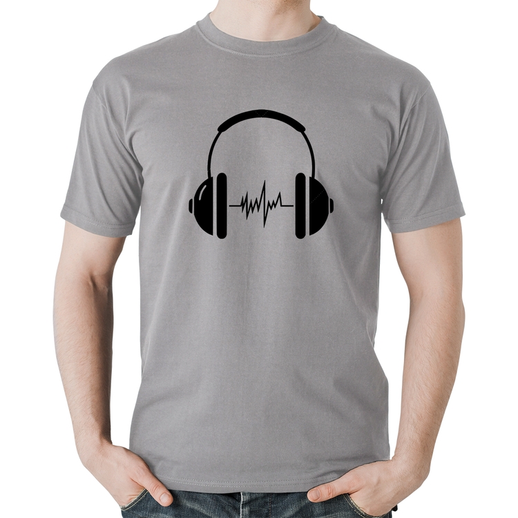 Camiseta Algodão Headphone Batimentos - Cinza