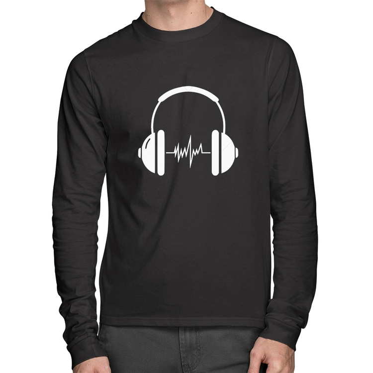 Camiseta Algodão Headphone Batimentos Manga Longa