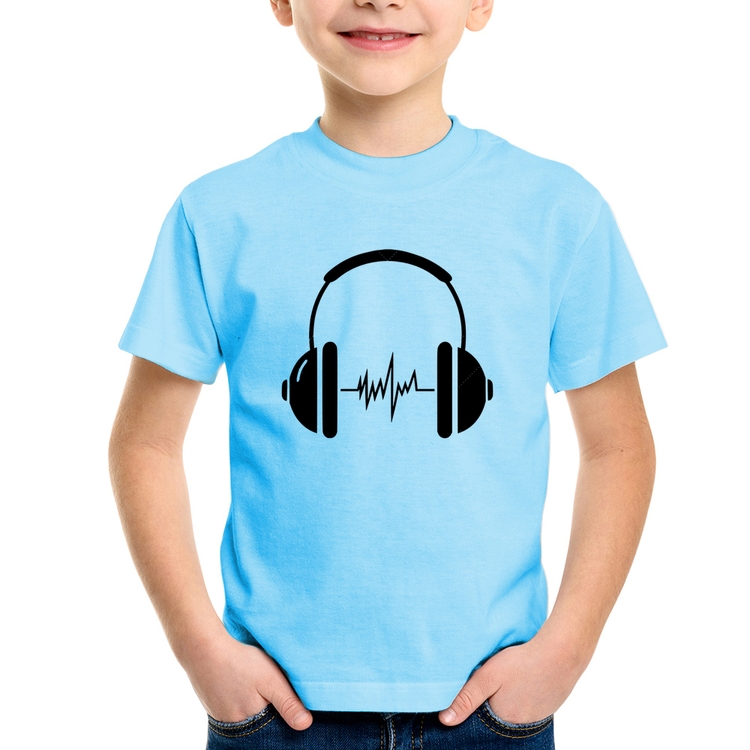 Camiseta Infantil Headphone Batimentos - Azul Bebê