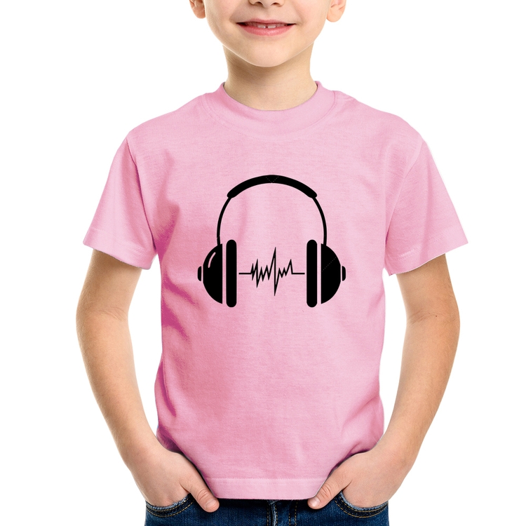 Camiseta Infantil Headphone Batimentos - Rosa Bebê