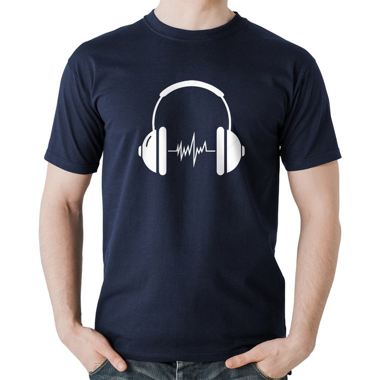 Camiseta Algodão Headphone Batimentos - Marinho