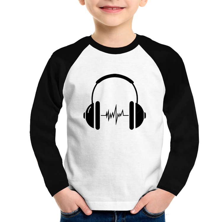 Camiseta Raglan Infantil Headphone Batimentos Manga Longa
