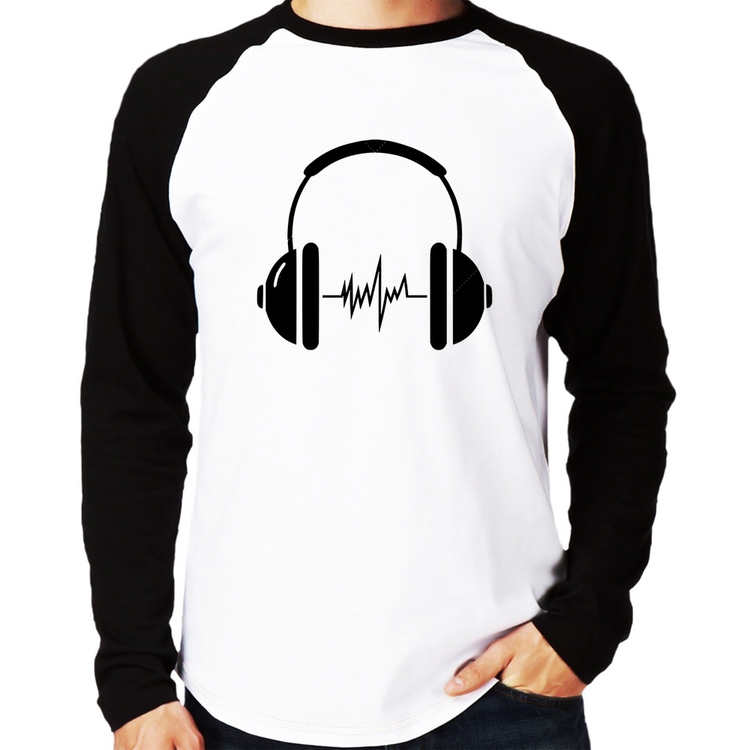 Camiseta Raglan Headphone Batimentos Manga Longa